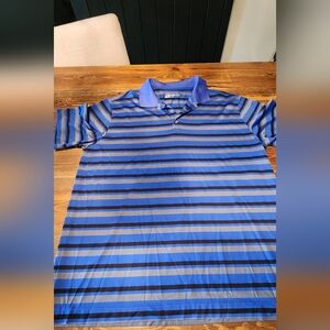 Nike Men's Blue and Black Striped Polo Shirt